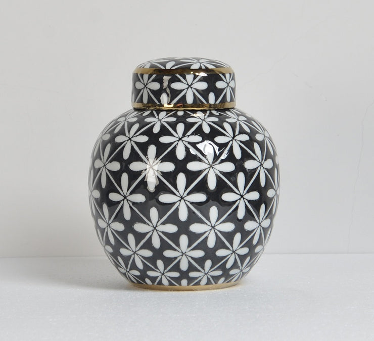 Jar Porselen Sort-Hvit/Gull H 22 cm