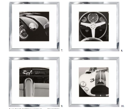 Glassbilder m/Speilrammer  Retro Classic Cars 4 stk