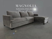 Magnolia Sofa m/sjeselong Grå Velour (høyrevendt) m/sølv nagler utstilling